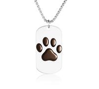Rrtsmsgh Pawprint Necklace Titanium Steel Rectangle Pendants, Chain Necklace Jewelry Gift for Men Women