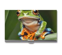 Rrtsmsgh Peace Tree Frog Business Card Holder, Ultra Slim Aluminum Business Card Case, Portable Sleek Metal Wallet for Men & Women