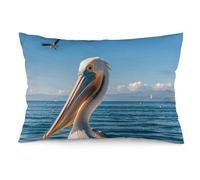 Rrtsmsgh Pelican Bird Blue Sea Pillow Cover, Rectangle Throw Pillowcase with Hidden Zipper, Soft Plush Pillow Case for Sofa Bed, Living Room Decor, 12 "x20