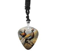 Rrtsmsgh Pheasants Animals Guitar Pick Necklace for Men & Women, Titanium Steel Guitar Plectrum Pendant, Music Lover Gift for Guitarists, Musicians, Rock Fans