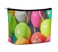 Rrtsmsgh Pickleball Balls Colors Makeup Bag for Women Portable Travel Toiletry Pouch, PU Leather Cosmetic Bag with Zipper