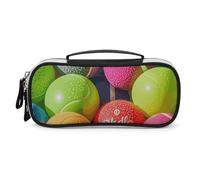 Rrtsmsgh Pickleball Balls Colors Pencil Case Large Capacity, Small PU Leather Makeup Bag with Zipper & Handle, Portable Pencil Pouch for Office, Cosmetic Storage