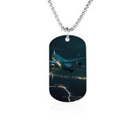 Rrtsmsgh Plane Flying at Night Necklace Titanium Steel Rectangle Pendants, Chain Necklace Jewelry Gift for Men Women