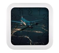 Rrtsmsgh Plane Flying at Night Wall Clock, 10.2 Inch Square Modern Wall Clock - Battery Operated, Silent Non-Ticking Clocks for Living Room, Bedroom, Office Decor