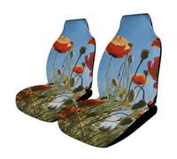 Rrtsmsgh Poppies Flower Car Seat Cover Front Seats Protector - Universal Fit, Non-Slip & Stretch 2PCS Automotive Seat Covers for Sedans, SUVs, Trucks