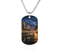 Rrtsmsgh Portland at Night Necklace Titanium Steel Rectangle Pendants, Chain Necklace Jewelry Gift for Men Women
