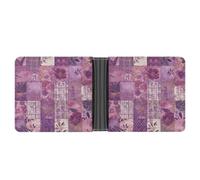 Rrtsmsgh Purple Flowers Collage Wallet for Men & Women Ultra Slim PU Leather Bifold Wallet, Credit Card Holder for Travel