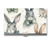 Rrtsmsgh Rabbit Wearing A Bow Business Card Holder, Ultra Slim Aluminum Business Card Case, Portable Sleek Metal Wallet for Men & Women