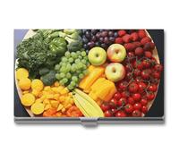 Rrtsmsgh Rainbow Vegetable And Fruit Business Card Holder, Ultra Slim Aluminum Business Card Case, Portable Sleek Metal Wallet for Men & Women