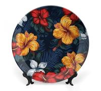 Rrtsmsgh Realistic Hawaiian Flowers Decorative Plate for Display, 2 in 1 Set with Stand & Hook, 10inch Ceramic Decorative Plate Elegant Wall Decor Art Plates for Home Decor, Office, Entryway