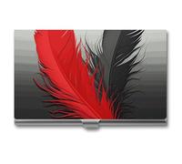 Rrtsmsgh Red And Black Feather Business Card Holder, Ultra Slim Aluminum Business Card Case, Portable Sleek Metal Wallet for Men & Women