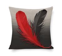 Rrtsmsgh Red and Black Feather Pillow Cover, Double Sided Cotton Linen Pillow Covers - Hidden Zipper Closure, Breathable Throw Pillowcase for Sofa, Bed, Couch Decor, 16"x16"