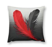 Rrtsmsgh Red and Black Feather Pillow Covers, Square Throw Pillow Case with Hidden Zipper, Soft Double-Sided Decorative Pillowcases for Couch Sofa Bedroom Car, 18 "x18
