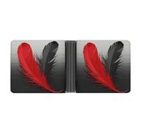 Rrtsmsgh Red And Black Feather Wallet for Men & Women Ultra Slim PU Leather Bifold Wallet, Credit Card Holder for Travel