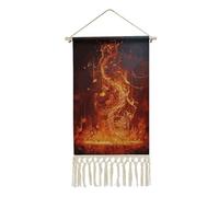 Rrtsmsgh Red Flame Music Note Hanging Poster, Vertical Cotton Linen Wall Art with Tassel, Wall Artwork Vintage Tapestry for Living Room, Bedroom, 10 X 19.6 Inch