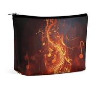 Rrtsmsgh Red Flame Music Note Makeup Bag for Women Portable Travel Toiletry Pouch, PU Leather Cosmetic Bag with Zipper