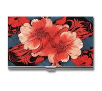 Rrtsmsgh Red Floral Pattern Business Card Holder, Ultra Slim Aluminum Business Card Case, Portable Sleek Metal Wallet for Men & Women