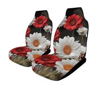 Rrtsmsgh Red Flower and Daisy Car Seat Cover Front Seats Protector - Universal Fit, Non-Slip & Stretch 2PCS Automotive Seat Covers for Sedans, SUVs, Trucks
