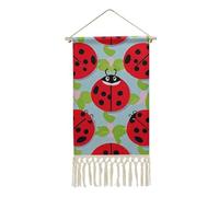 Rrtsmsgh Red Ladybug Pattern Hanging Poster, Vertical Cotton Linen Wall Art with Tassel, Wall Artwork Vintage Tapestry for Living Room, Bedroom, 10 X 19.6 Inch