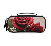 Rrtsmsgh Red Rose Flowers Pencil Case Large Capacity, Small PU Leather Makeup Bag with Zipper & Handle, Portable Pencil Pouch for Office, Cosmetic Storage