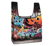 Rrtsmsgh Reusable Grocery Bags Large Foldable Tote Bag Fits in Pocket Heavy Duty 40LBS, Waterproof Graffiti Hip Hop Shopping Bags Cloth Gift Bag for Travel, Beach & Camping