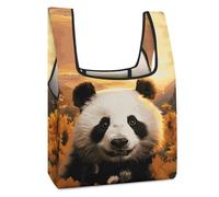 Rrtsmsgh Reusable Grocery Bags Large Foldable Tote Bag Fits in Pocket Heavy Duty 40LBS, Waterproof Panda And Sunflower Shopping Bags Cloth Gift Bag for Travel, Beach & Camping