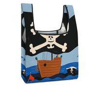 Rrtsmsgh Reusable Grocery Bags Large Foldable Tote Bag Fits in Pocket Heavy Duty 40LBS, Waterproof Pirate Flag Shopping Bags Cloth Gift Bag for Travel, Beach & Camping