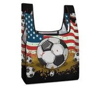 Rrtsmsgh Reusable Grocery Bags Large Foldable Tote Bag Fits in Pocket Heavy Duty 40LBS, Waterproof Soccer USA Flag Shopping Bags Cloth Gift Bag for Travel, Beach & Camping