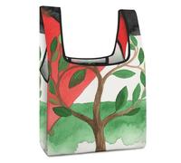 Rrtsmsgh Reusable Grocery Bags Large Foldable Tote Bag Fits in Pocket Heavy Duty 40LBS, Waterproof Tree of Life Palestinian Flag Shopping Bags Cloth Gift Bag for Travel, Beach & Camping