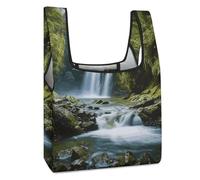 Rrtsmsgh Reusable Grocery Bags Large Foldable Tote Bag Fits in Pocket Heavy Duty 40LBS, Waterproof Waterfall Landscape Painting Shopping Bags Cloth Gift Bag for Travel, Beach & Camping