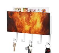 Rrtsmsgh Roaring Flame Key Holder Wall Mounted, PU Leather Key Holder with 5 Hooks & Mail Organizer, Vintage Keys Rack for Hallway, Entryway, Kitchen