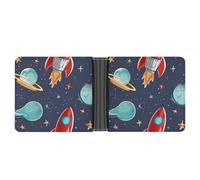 Rrtsmsgh Rocket Clipart Space Ship Wallet for Men & Women Ultra Slim PU Leather Bifold Wallet, Credit Card Holder for Travel