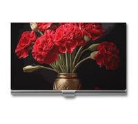 Rrtsmsgh Romantic Carnation Business Card Holder, Ultra Slim Aluminum Business Card Case, Portable Sleek Metal Wallet for Men & Women