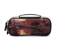 Rrtsmsgh Rome Sunset Pencil Case Large Capacity, Small PU Leather Makeup Bag with Zipper & Handle, Portable Pencil Pouch for Office, Cosmetic Storage