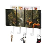 Rrtsmsgh Scenery in The Window Key Holder Wall Mounted, PU Leather Key Holder with 5 Hooks & Mail Organizer, Vintage Keys Rack for Hallway, Entryway, Kitchen