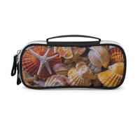 Rrtsmsgh Sea Shell Treasures Pencil Case Large Capacity, Small PU Leather Makeup Bag with Zipper & Handle, Portable Pencil Pouch for Office, Cosmetic Storage