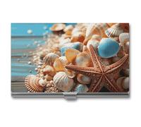 Rrtsmsgh Sea Shells And Starfish Business Card Holder, Ultra Slim Aluminum Business Card Case, Portable Sleek Metal Wallet for Men & Women