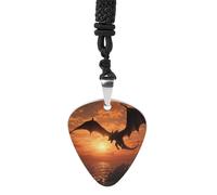 Rrtsmsgh Sea Sunset Flying Dragon Guitar Pick Necklace for Men & Women, Titanium Steel Guitar Plectrum Pendant, Music Lover Gift for Guitarists, Musicians, Rock Fans
