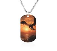 Rrtsmsgh Sea Sunset Flying Dragon Necklace Titanium Steel Rectangle Pendants, Chain Necklace Jewelry Gift for Men Women