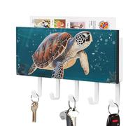 Rrtsmsgh Sea Turtle Swimming Key Holder Wall Mounted, PU Leather Key Holder with 5 Hooks & Mail Organizer, Vintage Keys Rack for Hallway, Entryway, Kitchen