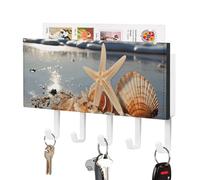 Rrtsmsgh Seashells on The Beach Key Holder Wall Mounted, PU Leather Key Holder with 5 Hooks & Mail Organizer, Vintage Keys Rack for Hallway, Entryway, Kitchen