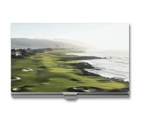 Rrtsmsgh Seaside Golf Course Business Card Holder, Ultra Slim Aluminum Business Card Case, Portable Sleek Metal Wallet for Men & Women