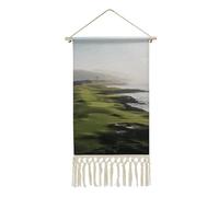 Rrtsmsgh Seaside Golf Course Hanging Poster, Vertical Cotton Linen Wall Art with Tassel, Wall Artwork Vintage Tapestry for Living Room, Bedroom, 10 X 19.6 Inch