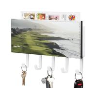 Rrtsmsgh Seaside Golf Course Key Holder Wall Mounted, PU Leather Key Holder with 5 Hooks & Mail Organizer, Vintage Keys Rack for Hallway, Entryway, Kitchen