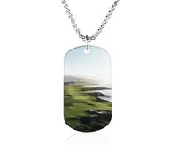 Rrtsmsgh Seaside Golf Course Necklace Titanium Steel Rectangle Pendants, Chain Necklace Jewelry Gift for Men Women