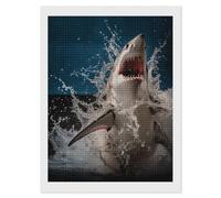 Rrtsmsgh Shark Attack Fish Diamond Painting for Adults, Vertical Square 5D Diamond Painting Kit, DIY Full Drill Crafts Kits for Home Wall Decor, 12"x16"