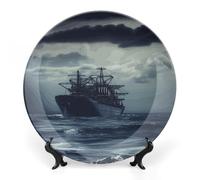 Rrtsmsgh Ship Ocean Decorative Plate for Display, 2 in 1 Set with Stand & Hook, 7inch Ceramic Decorative Plate Elegant Wall Decor Art Plates for Home Decor, Office, Entryway