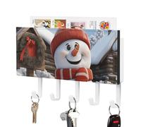 Rrtsmsgh Sign Snowman Key Holder Wall Mounted, PU Leather Key Holder with 5 Hooks & Mail Organizer, Vintage Keys Rack for Hallway, Entryway, Kitchen