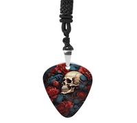 Rrtsmsgh Skull Image Poster Guitar Pick Necklace for Men & Women, Titanium Steel Guitar Plectrum Pendant, Music Lover Gift for Guitarists, Musicians, Rock Fans
