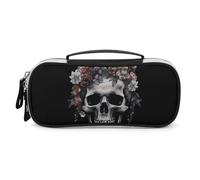 Rrtsmsgh Skull in Darkness Pencil Case Large Capacity, Small PU Leather Makeup Bag with Zipper & Handle, Portable Pencil Pouch for Office, Cosmetic Storage